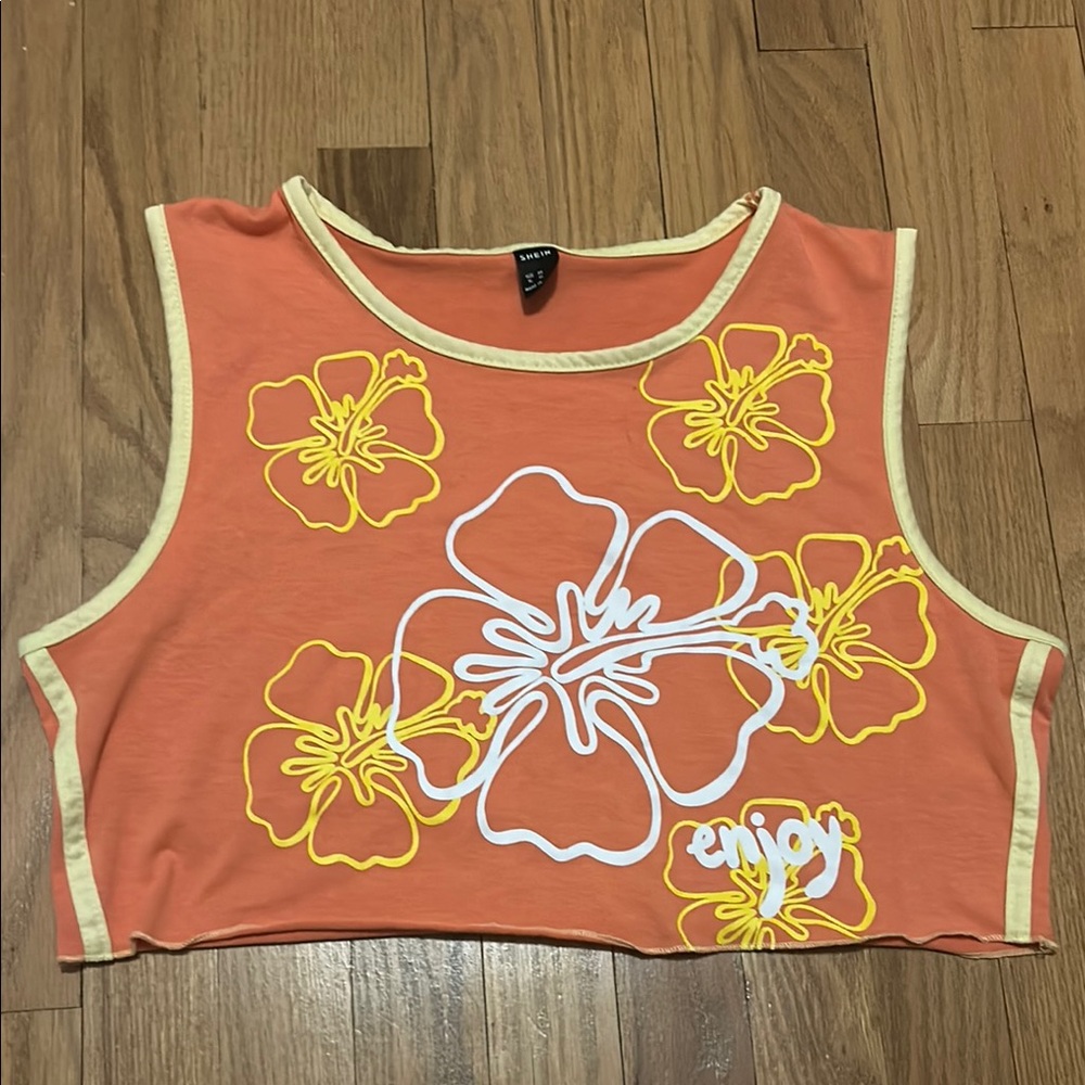 🚨SHEIN Women’s Orange Cream Graphic Crop Tank Top XL